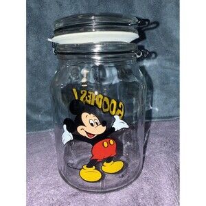 Vintage Mickey Mouse Goodies Jar Canister Walt Disney Glass Collectibles